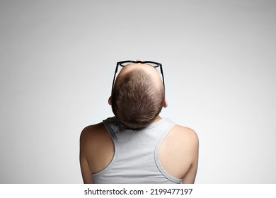 Beautiful Girl With Short Haircut. Back Of Bald Woman In Glasses. Art Portrait