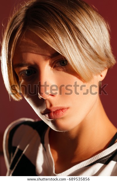 Beautiful Girl Short Haircut Sporty Figure Stock Photo Edit Now