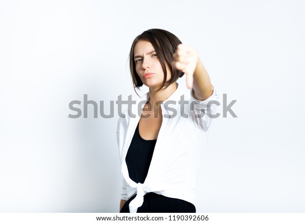 Beautiful Girl Shows Thumbs Down Sign Stock Photo Edit Now