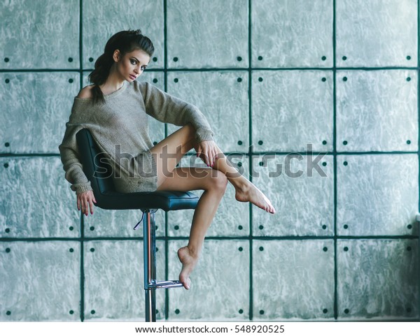 Beautiful Girl Sitting On Chair Woman Stock Photo Edit Now 548920525