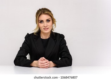 Beautiful Girl Sitting Table Different Poses Stock Photo (Edit Now ...