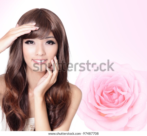 Beautiful Girl Smile Face Close Pink Stock Photo (Edit Now) 97487708