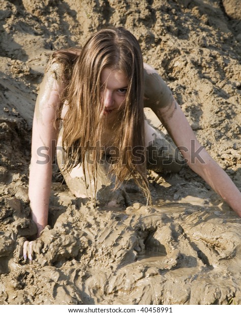 Dirty Naked Girl With Mud