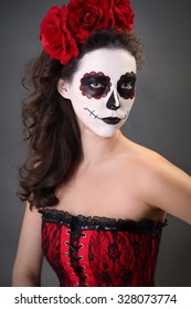 Beautiful girl with sugar skull makeup