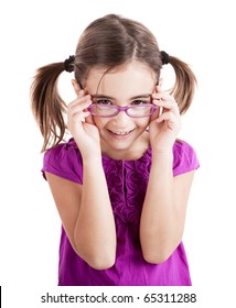 Beautiful Girl Wearing Glasses Isolated On White