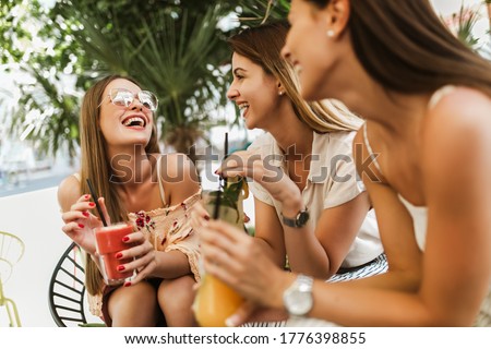 Similar – Group of young people laughing in summer party