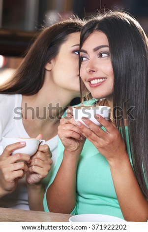 Beautiful girls gossip in cafe
