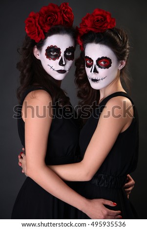 Beautiful girls with sugar skull makeup