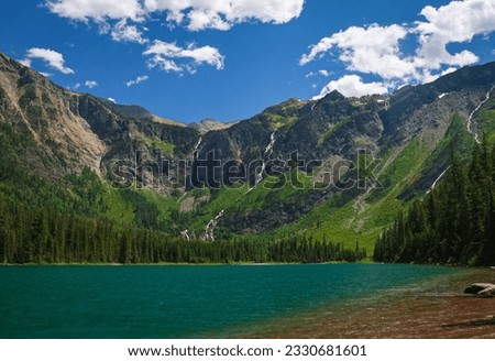 Beautiful glacier fed lake in the rocky mountains