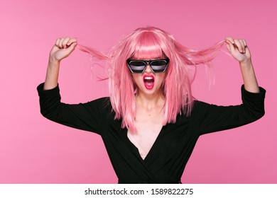 Cheerful Glamorous Woman Pink Hair Glasses Stock Photo 1656623323 ...