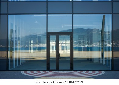 beautiful glass facade of the premises for renting a shop. For designers as an example of outdoor advertising and signage placement. - Shutterstock ID 1818472433