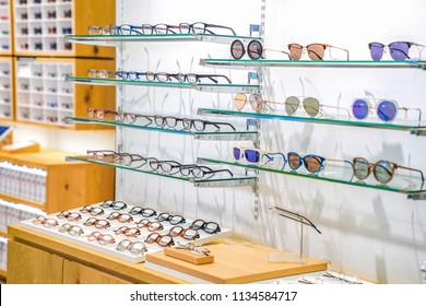 Beautiful Glasses On The Display Shelf