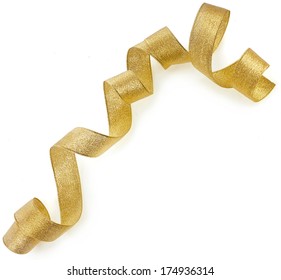 Beautiful Glitter Gold Ribbon Tape Curl Isolated On White Background