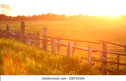 A Beautiful Glowing African Sunset Captured Over An Old Cattle Crush.