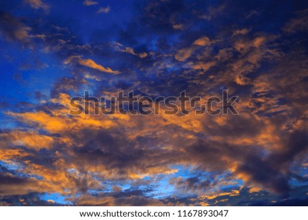 Beautiful gold cloud on blue sky at sunset.For background.