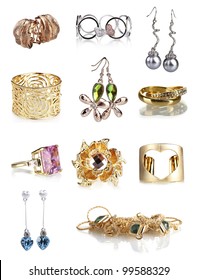Beautiful Gold Jewellery Collection Isolated On Stock Photo 99588329 ...
