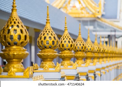 Beautiful Golden Asian Culture Lamps, Outdoor Park Area.