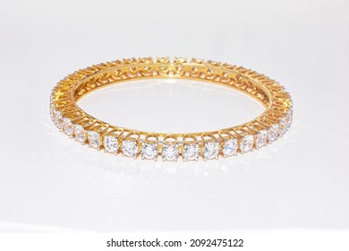 Beautiful Golden Bracelet Gemstone Gold Platinum With Diamond Bangle Isolated On White Background