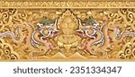 Beautiful golden carving of the dragn on the sanctuary Buddhist church wall 