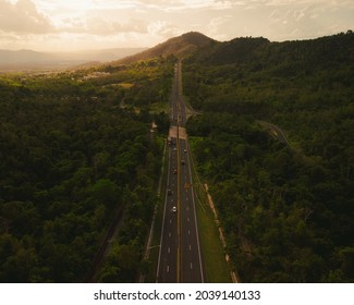 Beautiful golden hour highway drone shoot around nature in Puerto Rico