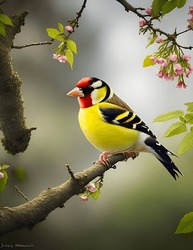 Beautiful Goldfinch Bird In Trees