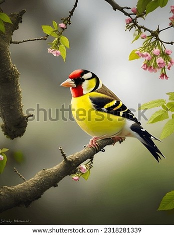 Beautiful goldfinch bird in trees