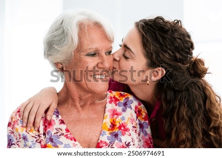 Similar – Senior woman in a wheelchair with daughter in garden