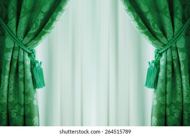 Beautiful Green Curtains With Tassels And Tulle.