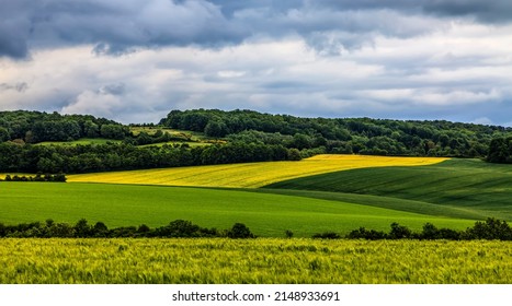 Beautiful green landscape of fields in Perche region in Cnetral France.