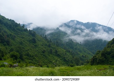 Beautiful green mountain and fog in monsoon rainy season in himachal pradesh, India. - Shutterstock ID 2090729089