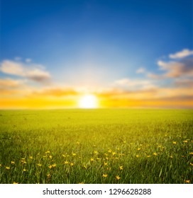 Beautiful Green Prairie Landscape Sunset Stock Photo 1296628288 ...