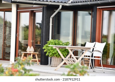 Beautiful Green Scandinavian House In Southern Denmark In A Small Village Near The Baltic Sea In Summer On A Sunny Day