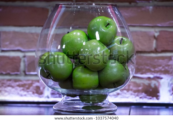 Beautiful Green Shiny Apples Transparent Glass Stock Photo Edit