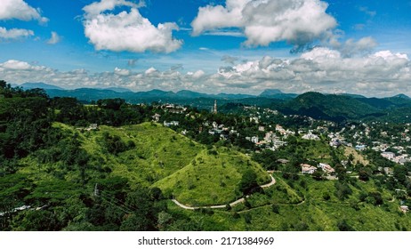 Beautiful Green Tea Plantation Fields In The Mountains, Shot From Above, Agriculture Industry In Asia