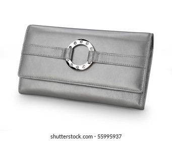 Beautiful Grey Leather Unisex Wallet With Silver Buckle