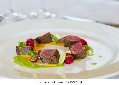 Beautiful Grilled Steak Gourmet Dish From A Fine Dining Restaurant. 