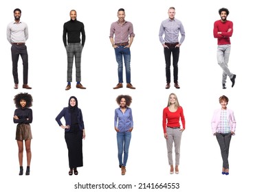 Beautiful group of multi ethnic people in front of a white background - Shutterstock ID 2141664553