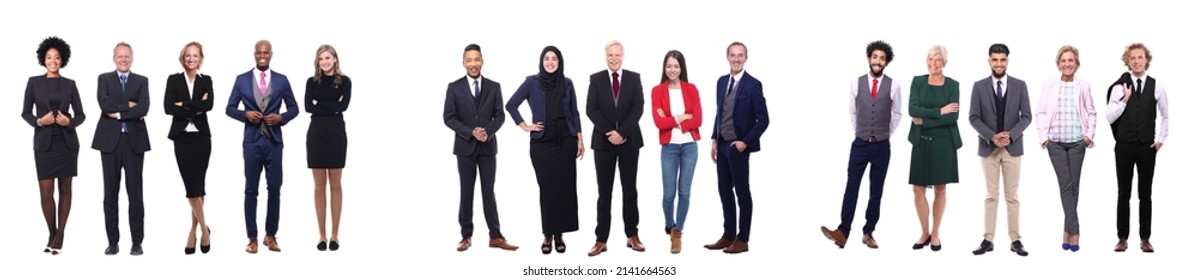 Beautiful group of multi ethnic people in front of a white background - Shutterstock ID 2141664563