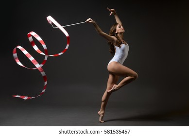 Beautiful Gymnast With Colored Ribbon