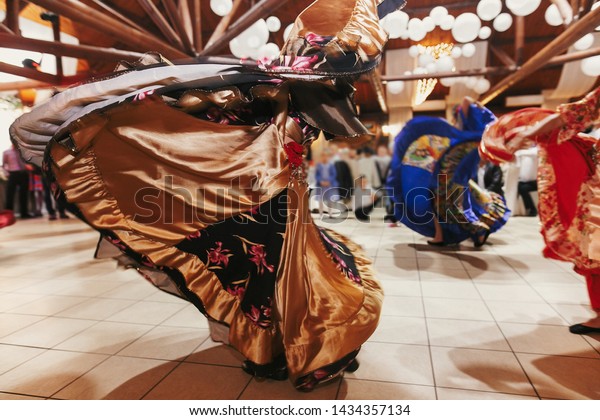 Beautiful Gypsy Girls Dancing Traditional Gold Stock Photo Edit