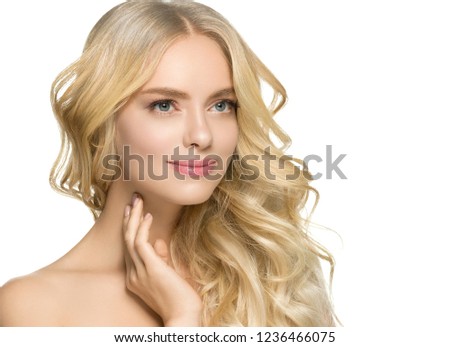 Beautiful hair blonde woman beauty portrait natural and healthy skin isolated on white