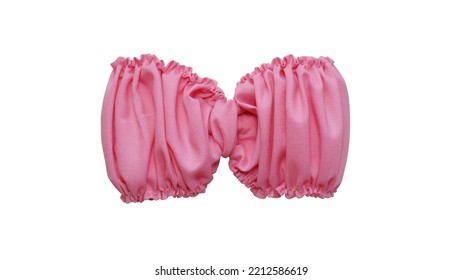 Beautiful Hair Bow With Ruffle Design In Beautiful Soft Pink Color Made Out Of Cotton Fabric With White Background