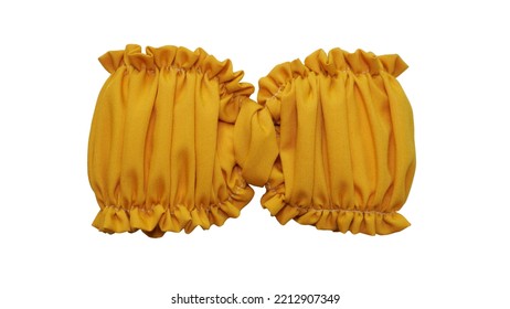 Beautiful Hair Bow With Ruffle Design In Beautiful Golden Yellow Color Made Out Of Cotton Fabric With White Background