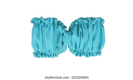 Beautiful Hair Bow With Ruffle Design In Beautiful Sky Blue Color Made Out Of Cotton Fabric With White Background