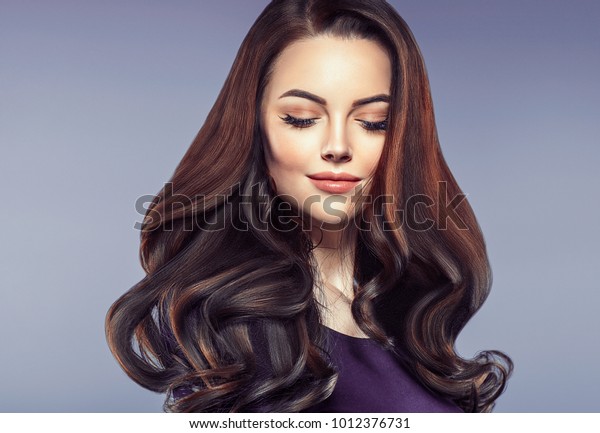 Beautiful Hairstyle Female With Long Brunette Hair Woman Over Light