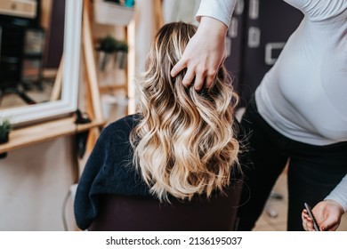 Beautiful hairstyle of young woman after dyeing hair and making highlights in hair salon. - Powered by Shutterstock