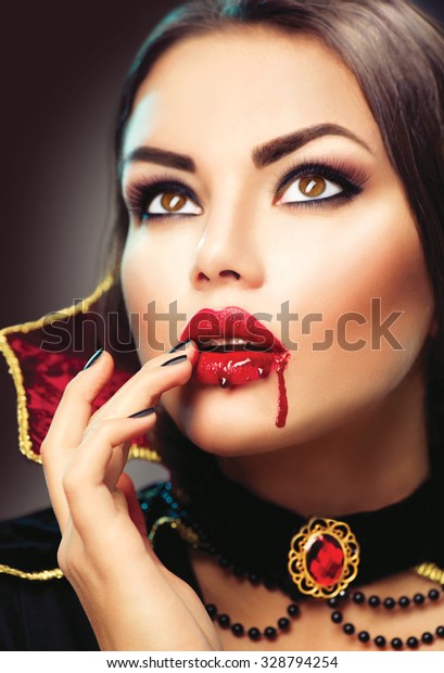 Beautiful Halloween Vampire Woman Portrait Beauty Stock Photo 328794254 ...