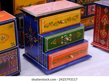 Beautiful Hand Painted Wooden Jewellery Box, Colorful Storage Box, Wooden Jewelry Box, Indian Furniture, Floral Painted Gift Box, Home Decor Art.