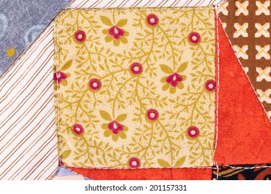 Beautiful Handmade Quilts In Closeup As Background