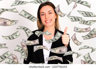 Beautiful Happy Blond Girl Money Falling Stock Photo 1185184819 ...